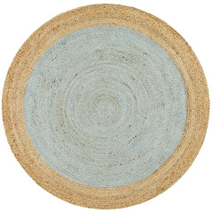 Onega Hand Woven Natural Jute Round Blue Rug - Rugs Of Beauty - 1