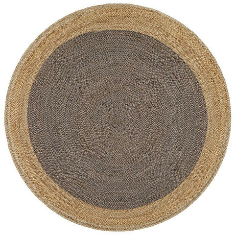 Onega Hand Woven Charcoal Jute Round Rug - Rugs Of Beauty - 1