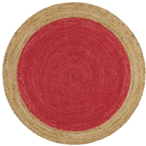 Onega Hand Woven Natural Jute Round Cherry Red Rug - Rugs Of Beauty - 1