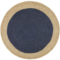 Onega Hand Woven Natural Jute Round Navy Rug - Rugs Of Beauty - 1