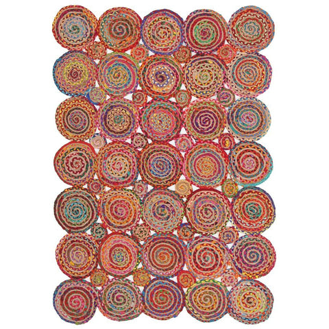 Onega Hand Woven Multi Coloured Round Patterned Jute Rug - Rugs Of Beauty - 1