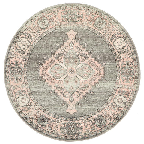 Vedi 2673 Grey Rose Transitional Round Rug - Rugs Of Beauty - 1