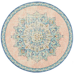 Vedi 2676 Pastel Rose Blue Multi Colour Transitional Round Rug - Rugs Of Beauty - 1