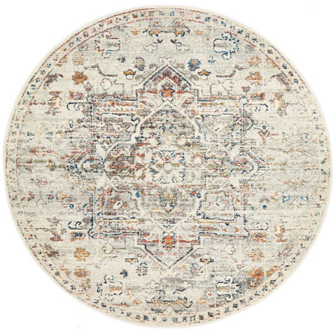 Salerno 1630 Silver Grey Multi Colour Transitional Medallion Patterned Round Rug - Rugs Of Beauty - 1