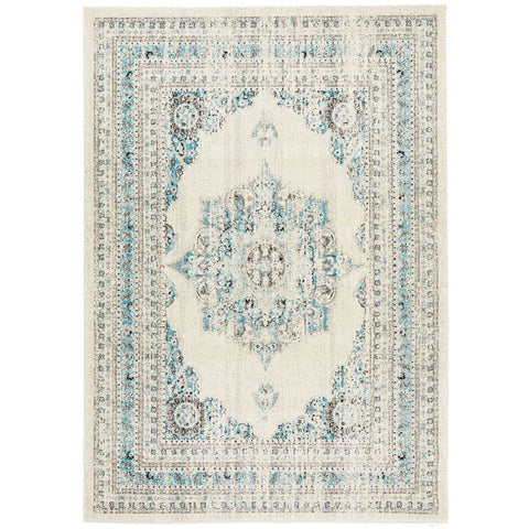 Salerno 1631 White Multi Colour Transitional Medallion Patterned Rug - Rugs Of Beauty - 1