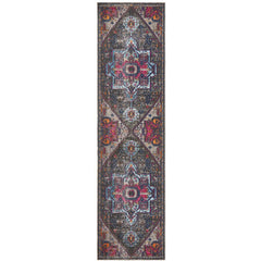 Menhit Grey Multi Coloured Transitional Patterned Runner Rug - Rugs Of Beauty - 1