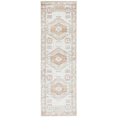 Bergen 1431 Peach Natural White Silver Transitional Medallion Patterned Runner Rug - Rugs Of Beauty - 1