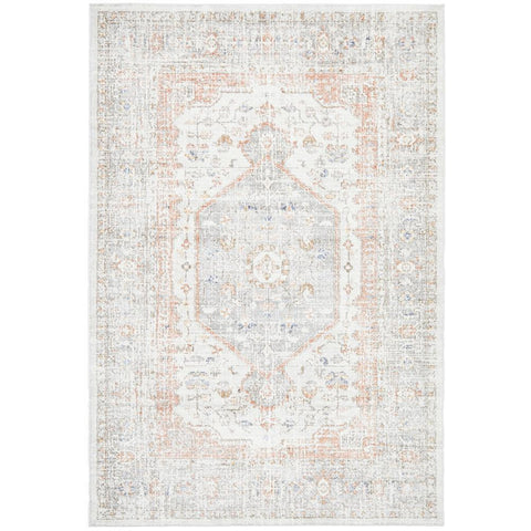 Bergen 1433 Silver Grey Soft Blue Warm Peach Transitional Medallion Patterned Rug - Rugs Of Beauty - 1
