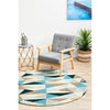 Lecce 1321 Blue Multi Colour Geometric Pattern Wool Round Rug - Rugs Of Beauty - 4