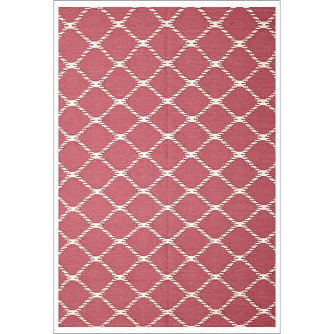 Flat Weave Trellis Stitch Design Wool Rug Pink - Rugs Of Beauty