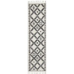 Zaria 153 White Black Moroccan Inspired Modern Shaggy Runner Rug - Rugs Of Beauty - 1