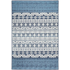 Coogee 4452 White Blue Tribal Inspired Indoor Outdoor Modern Rug - Rugs Of Beauty - 1