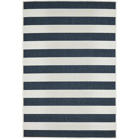 Coogee 4453 Navy Blue White Stripes Indoor Outdoor Modern Rug - Rugs Of Beauty - 1