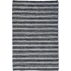 Emily 301 Wool Polyester Black White Striped Rug - Rugs Of Beauty - 1
