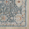 Blue transitional runner rug with intricate floral pattern and beige border.