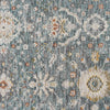 Blue transitional runner rug with multi-colored floral and geometric patterns, textured polyester weave.