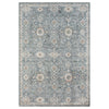 Blue transitional rug with intricate floral motifs and a subtle distressed pattern.