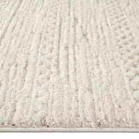 Beige runner rug with raised geometric textured pile and subtle linear patterns.