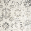 Modern cream and grey patterned runner rug with distressed geometric motifs.