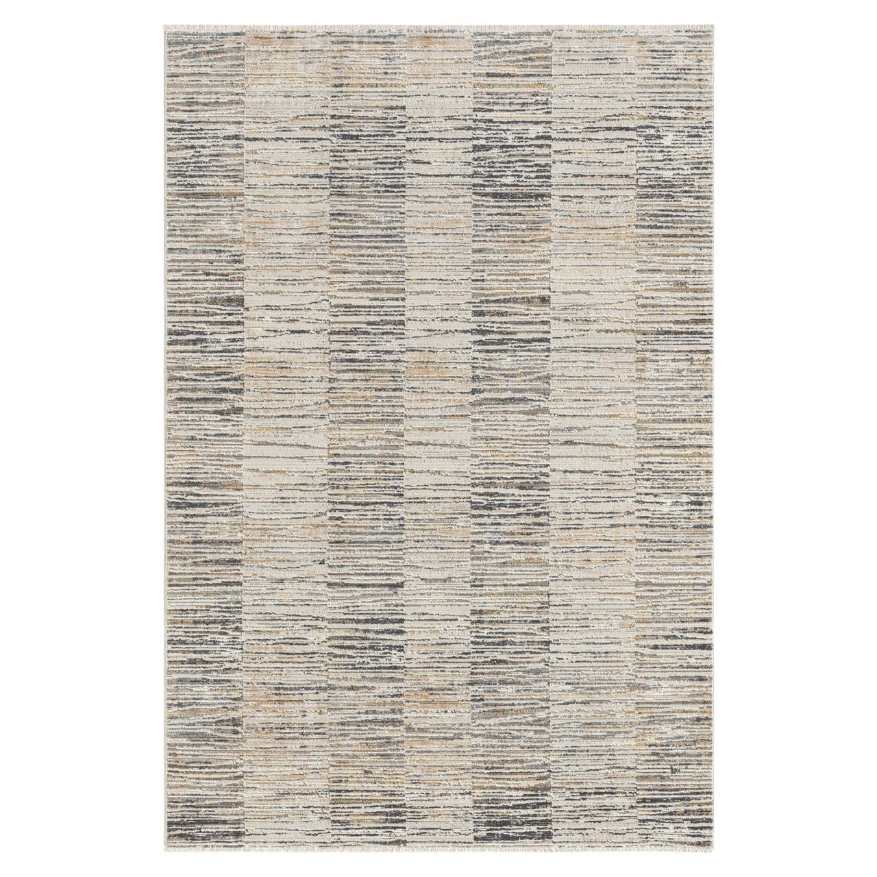 Modern neutral-toned rug with subtle vertical stripe pattern in light beige, gray, and cream colors.