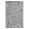 Grey blue multi-color patterned modern rug with distressed abstract design.