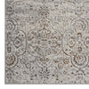 Grey beige modern rug with subtle multi-colour distressed floral pattern, soft polyester texture.