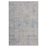 Grey blue modern rug with subtle multi-color abstract pattern and soft texture.
