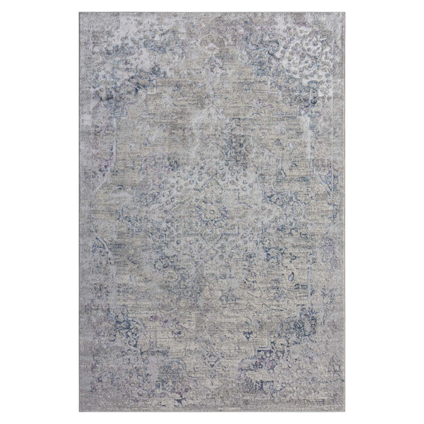Grey blue modern rug with subtle abstract pattern and textured design.