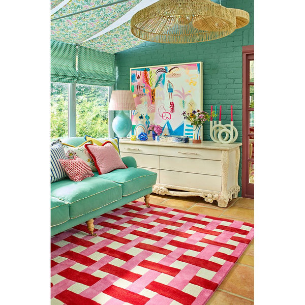 Sophie Robinson x Harlequin Basket Weave Coral / Rose 144102 Designer Wool Rug - 2