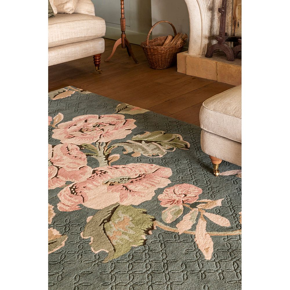 Laura Ashley Aylworth Trail Fern Green 078607 Designer Wool Viscose Rug - 4