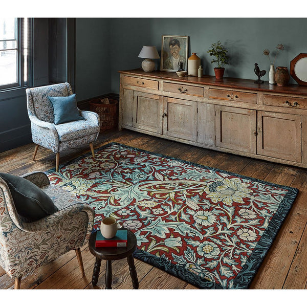 Morris & Co Trent Madder Red/Webb's Blue 127510 Designer Wool Rug - 2