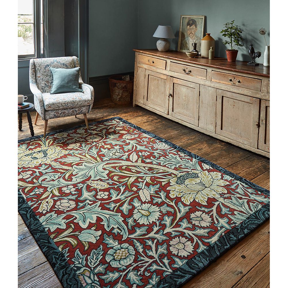 Morris & Co Trent Madder Red/Webb's Blue 127510 Designer Wool Rug - 3