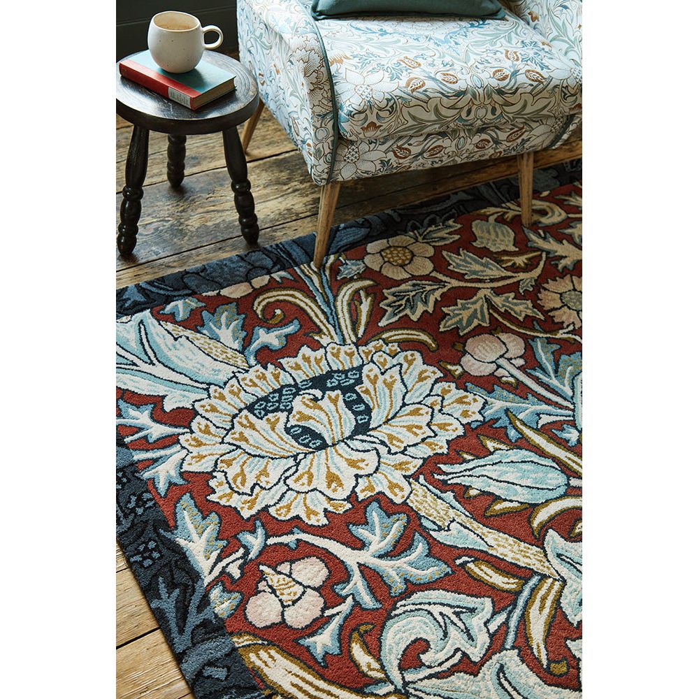 Morris & Co Trent Madder Red/Webb's Blue 127510 Designer Wool Rug - 4
