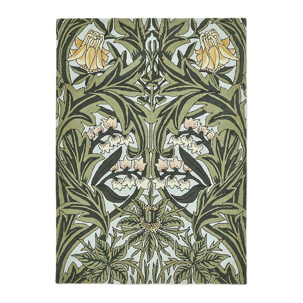 Morris & Co Bluebell Leafy Arbour Green 127607 Designer Wool Rug - 1