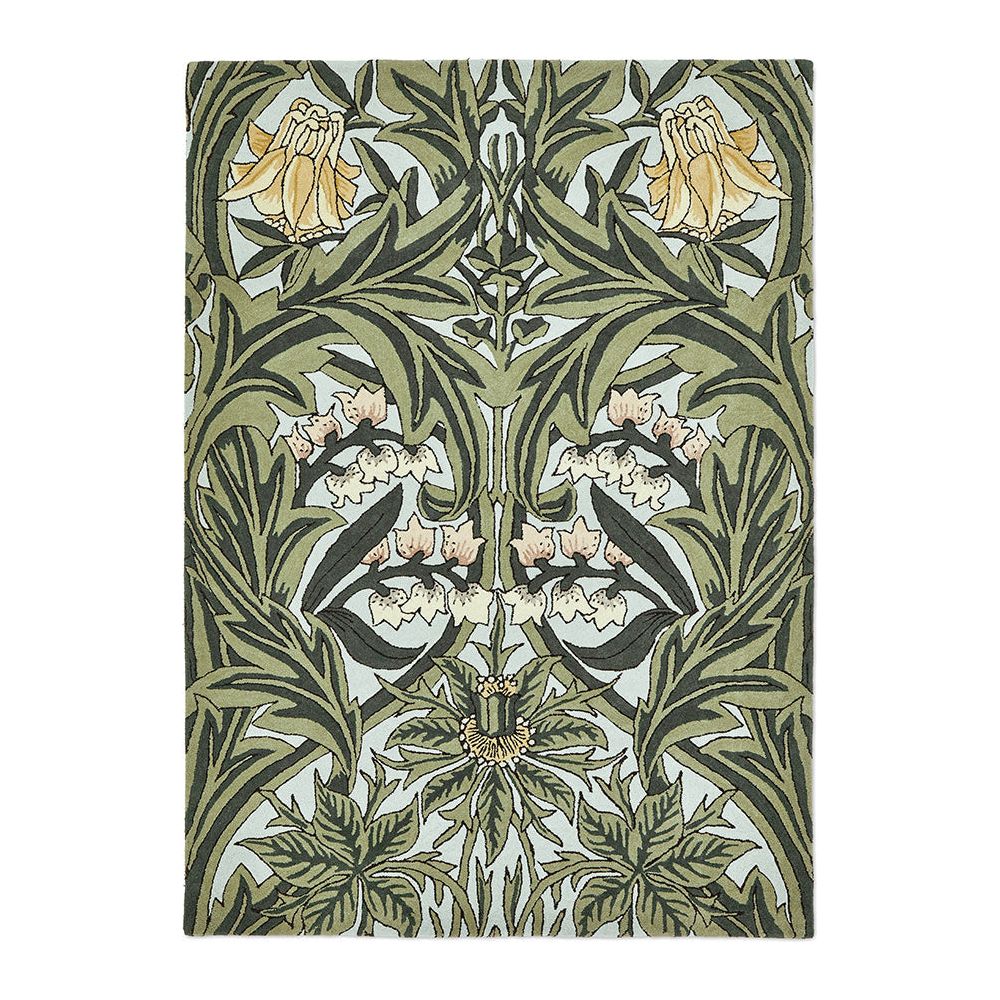 Morris & Co Bluebell Leafy Arbour Green 127607 Designer Wool Rug - 1