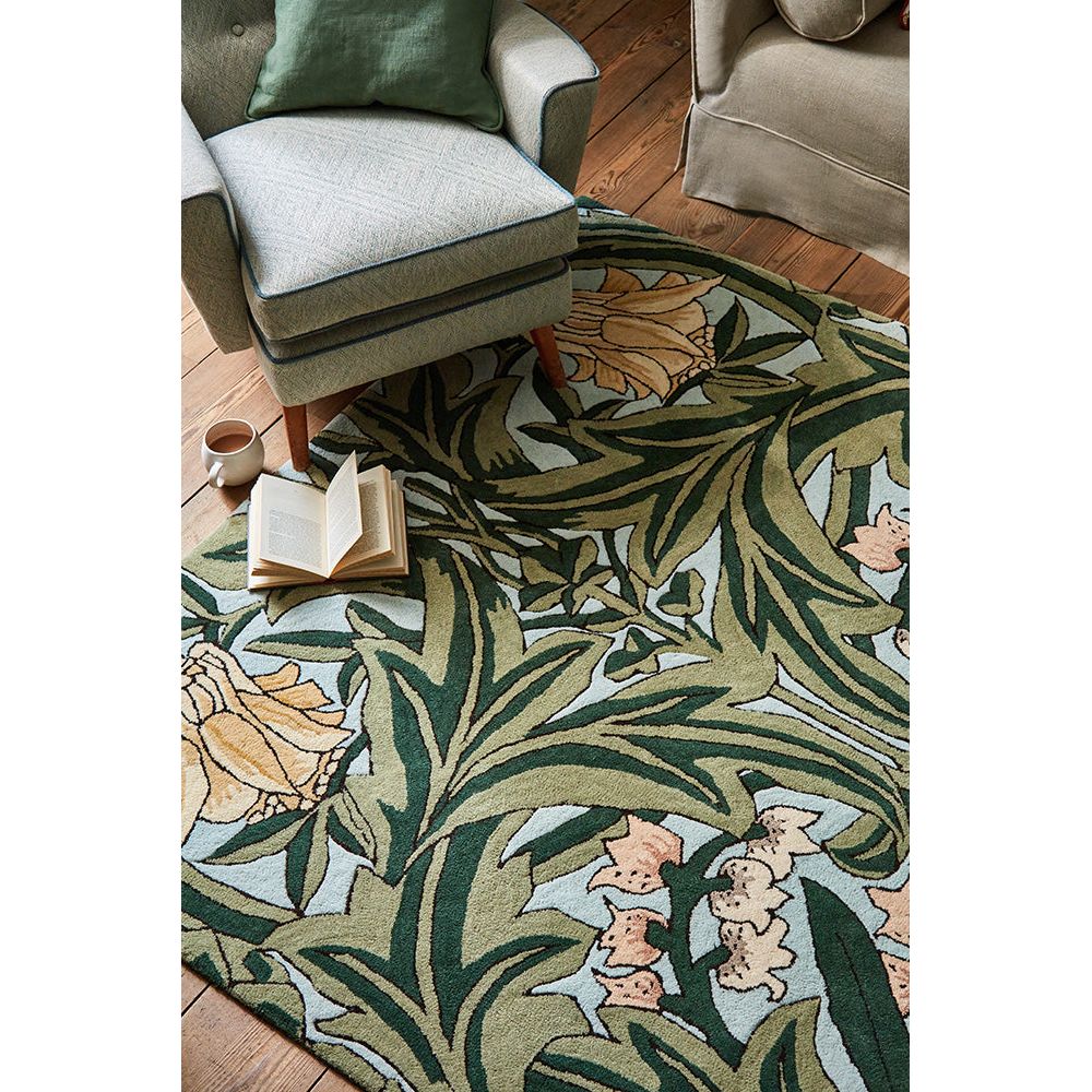 Morris & Co Bluebell Leafy Arbour Green 127607 Designer Wool Rug - 4