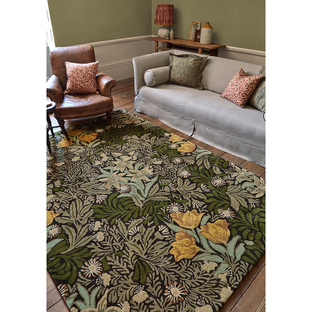 Bower Frame Rug Morris & Co Bower Twining Vine Green 128207 Designer Wool Rug – Rugs Of ...