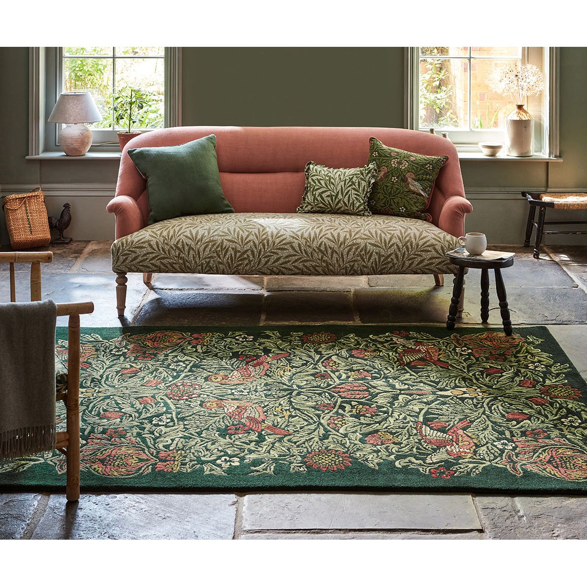 Morris & Co Bird Tump Green 128307 Designer Wool Rug - Rugs Of Beauty - 4