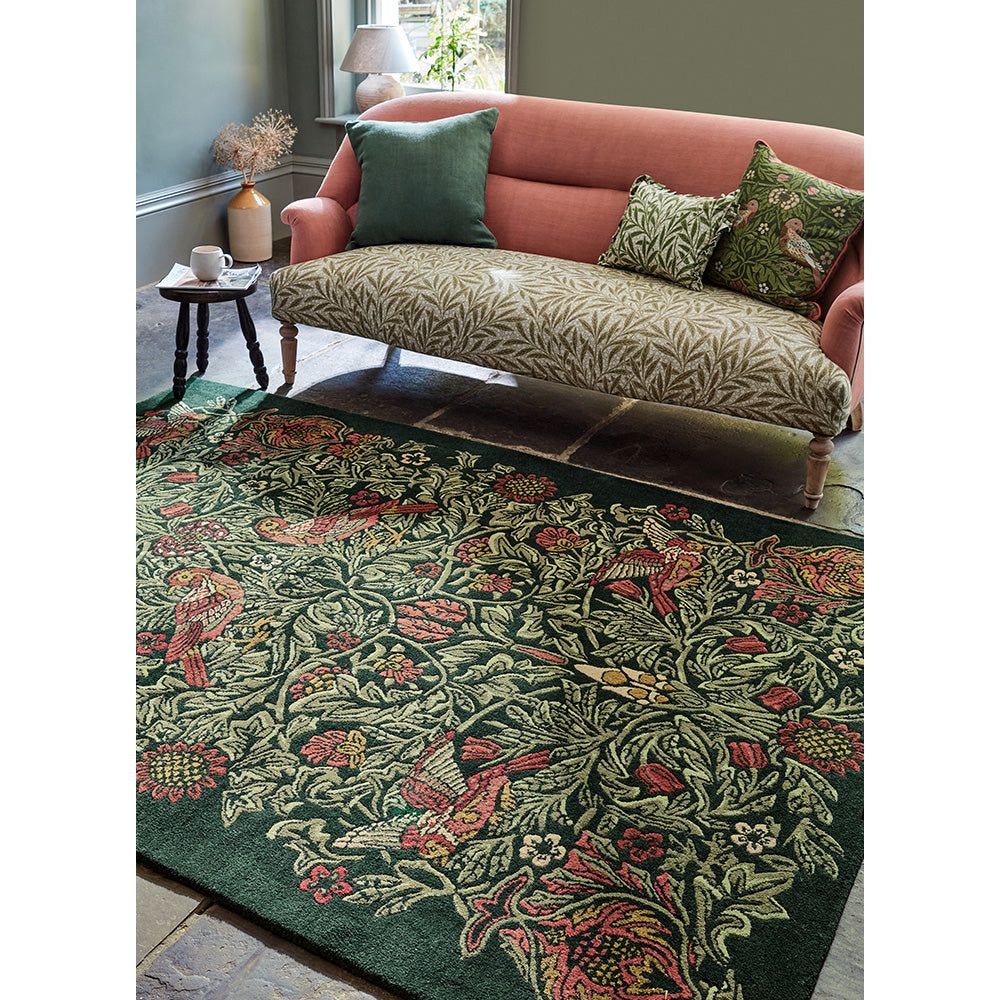Morris & Co Bird Tump Green 128307 Designer Wool Rug - Rugs Of Beauty - 2