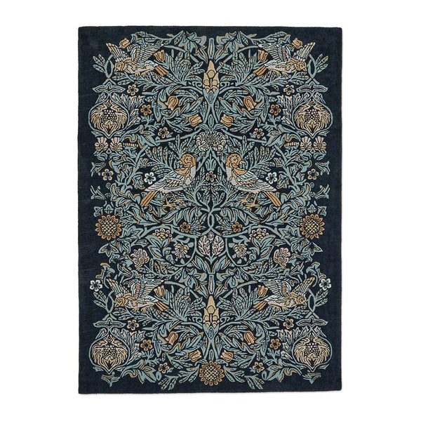Morris & Co Bird Webb's Blue 128308 Designer Wool Rug - 1