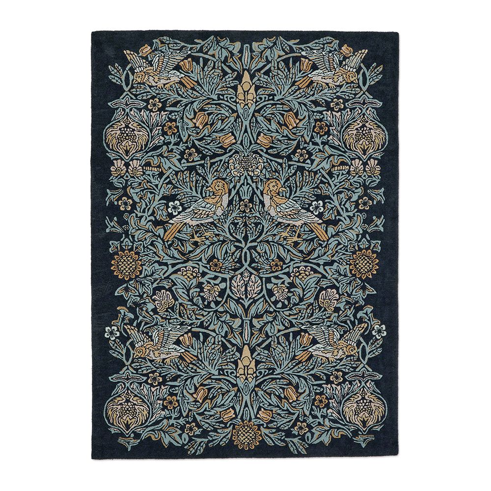 Morris & Co Bird Webb's Blue 128308 Designer Wool Rug - 1