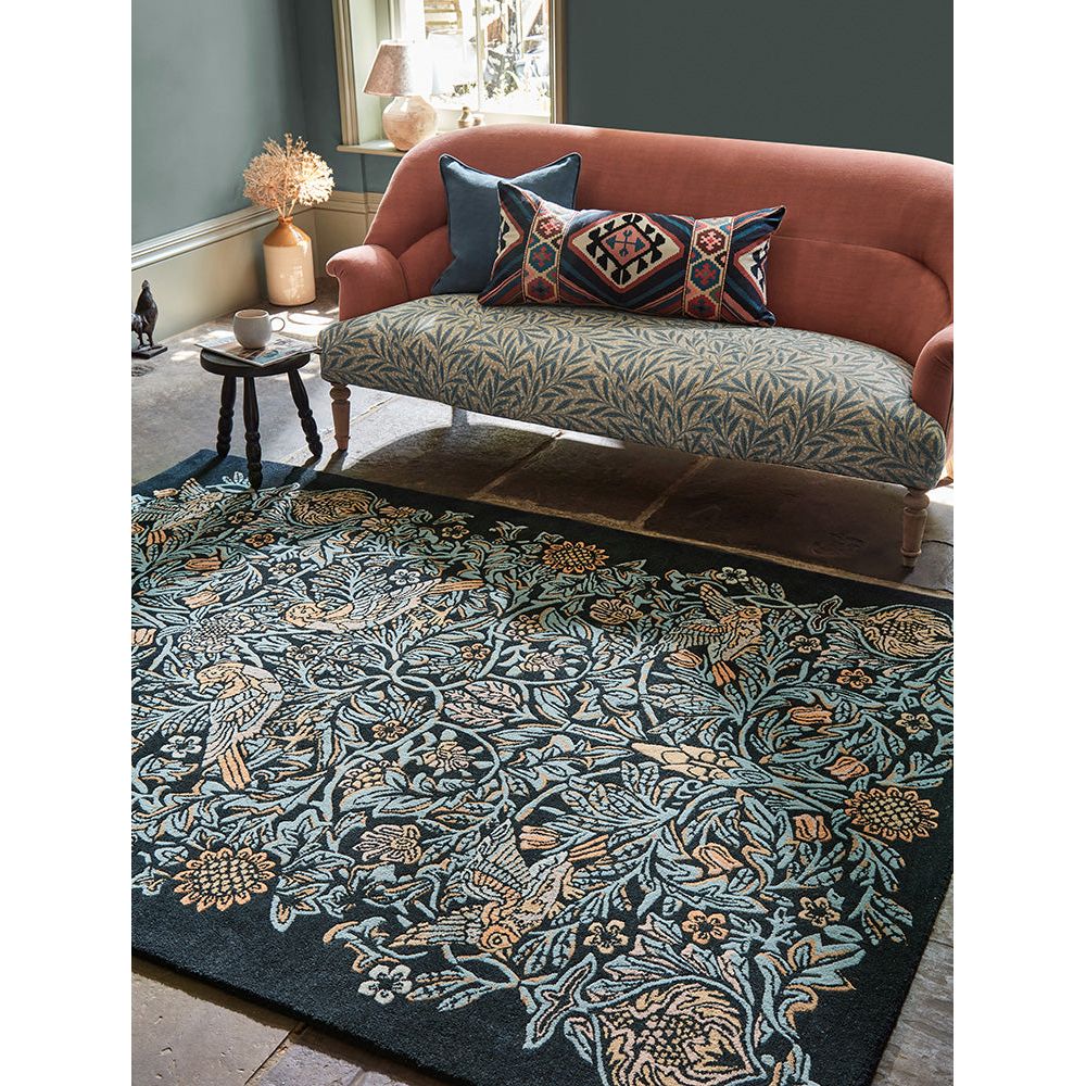 Morris & Co Bird Webb's Blue 128308 Designer Wool Rug - 2