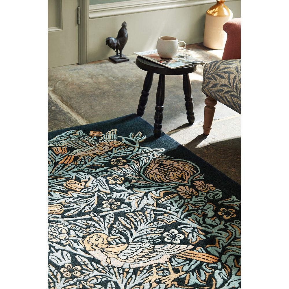 Morris & Co Bird Webb's Blue 128308 Designer Wool Rug - 3
