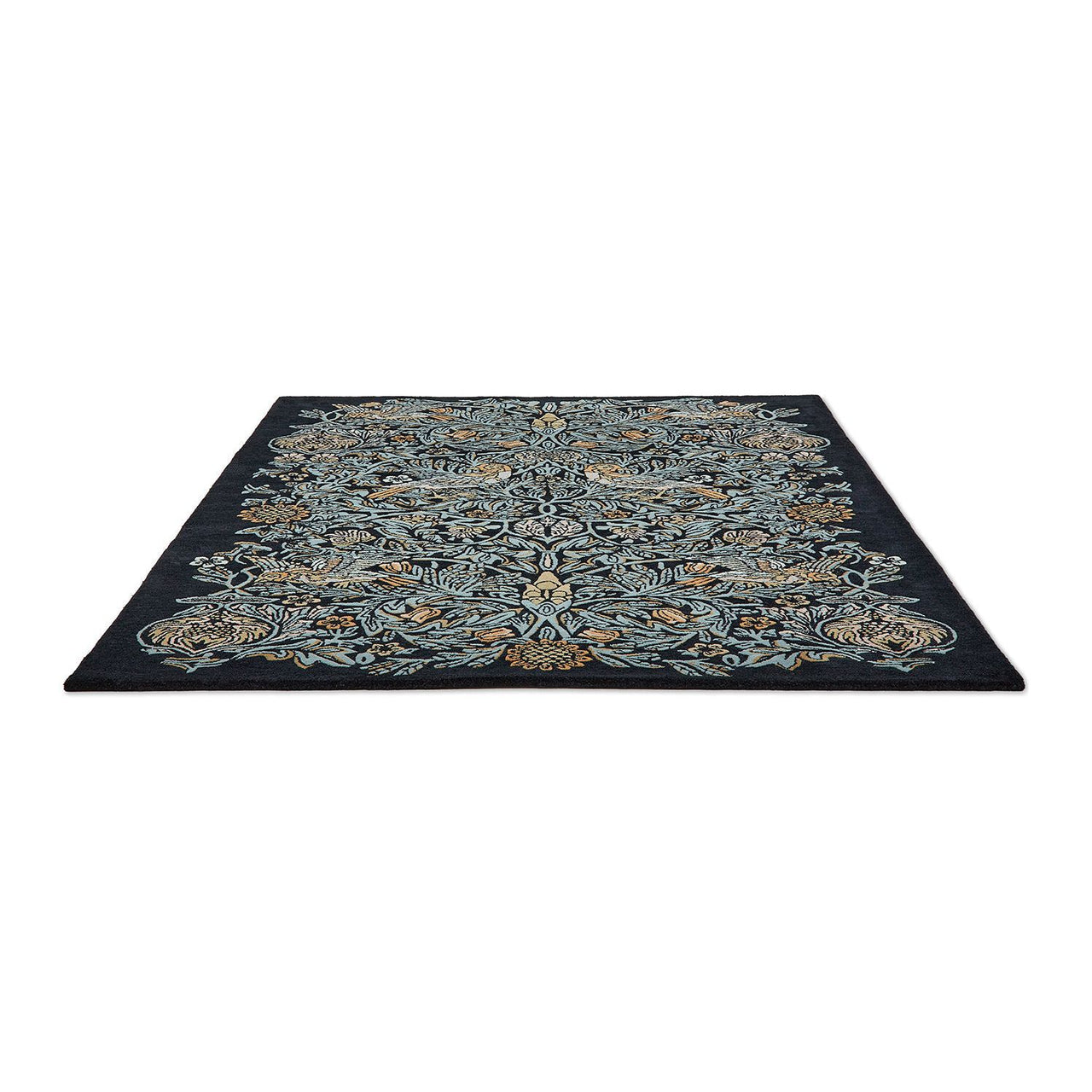 Morris & Co Bird Webb's Blue 128308 Designer Wool Rug - 5