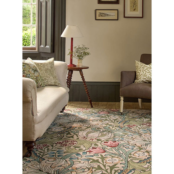Morris & Co Golden Lily Green - Red 130107 Designer Wool Rug - 2
