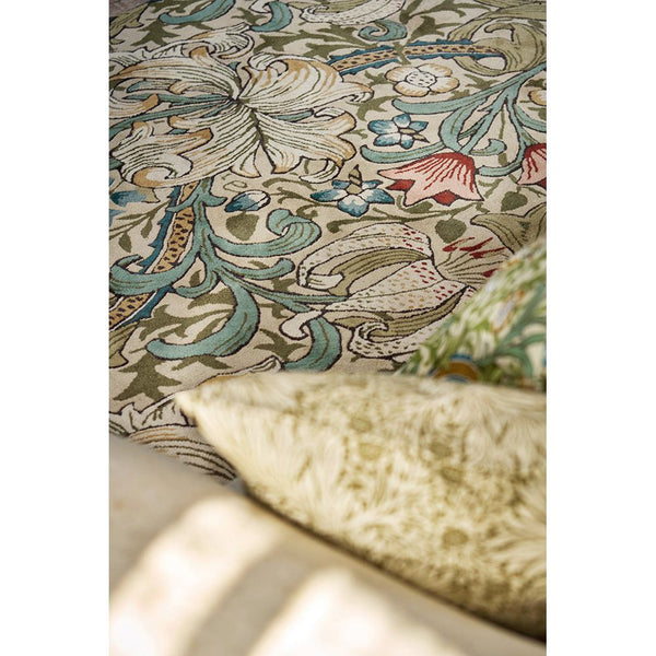 Morris & Co Golden Lily Green - Red 130107 Designer Wool Rug - 3