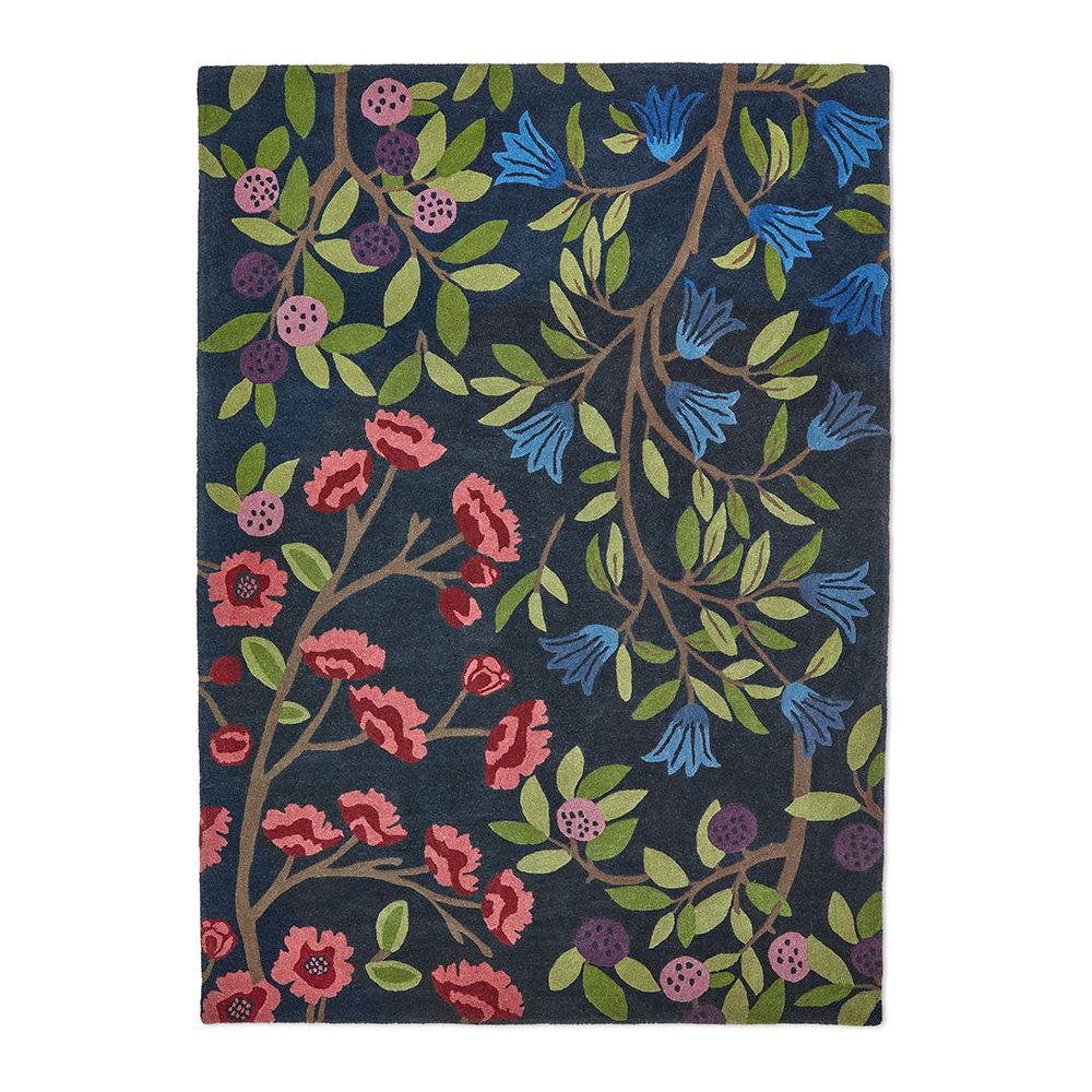 Abstract Indigo Rugs Sanderson Foraging Indigo 146618 Designer Wool Rug – Rugs Of Beauty