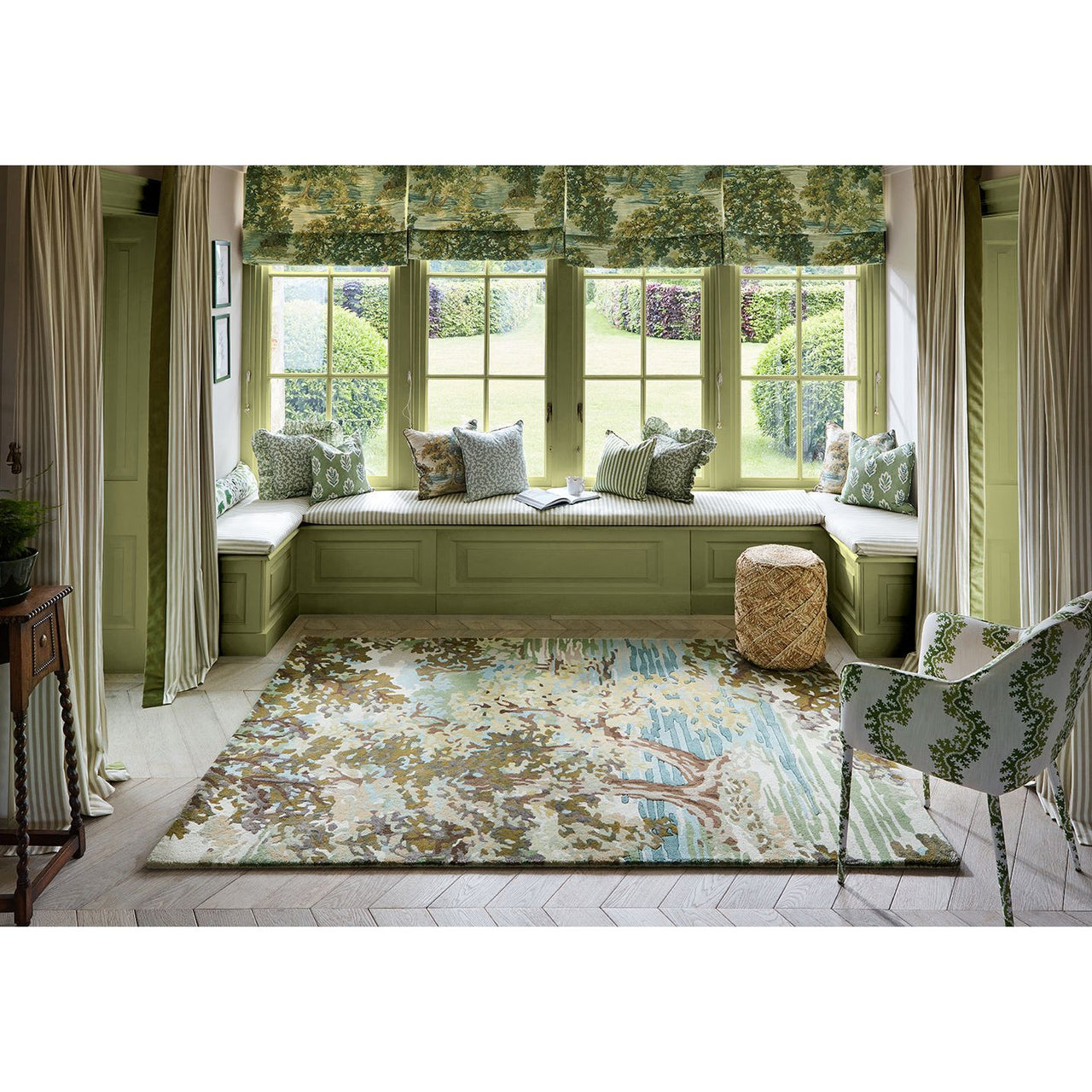 Sanderson Ancient Canopy Fawn/Olive Green 146701 Designer Wool / Viscose Rug - Rugs Of Beauty - 2
