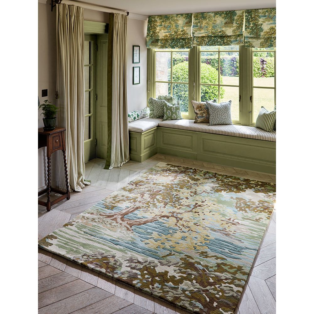Sanderson Ancient Canopy Fawn/Olive Green 146701 Designer Wool / Viscose Rug - Rugs Of Beauty - 5