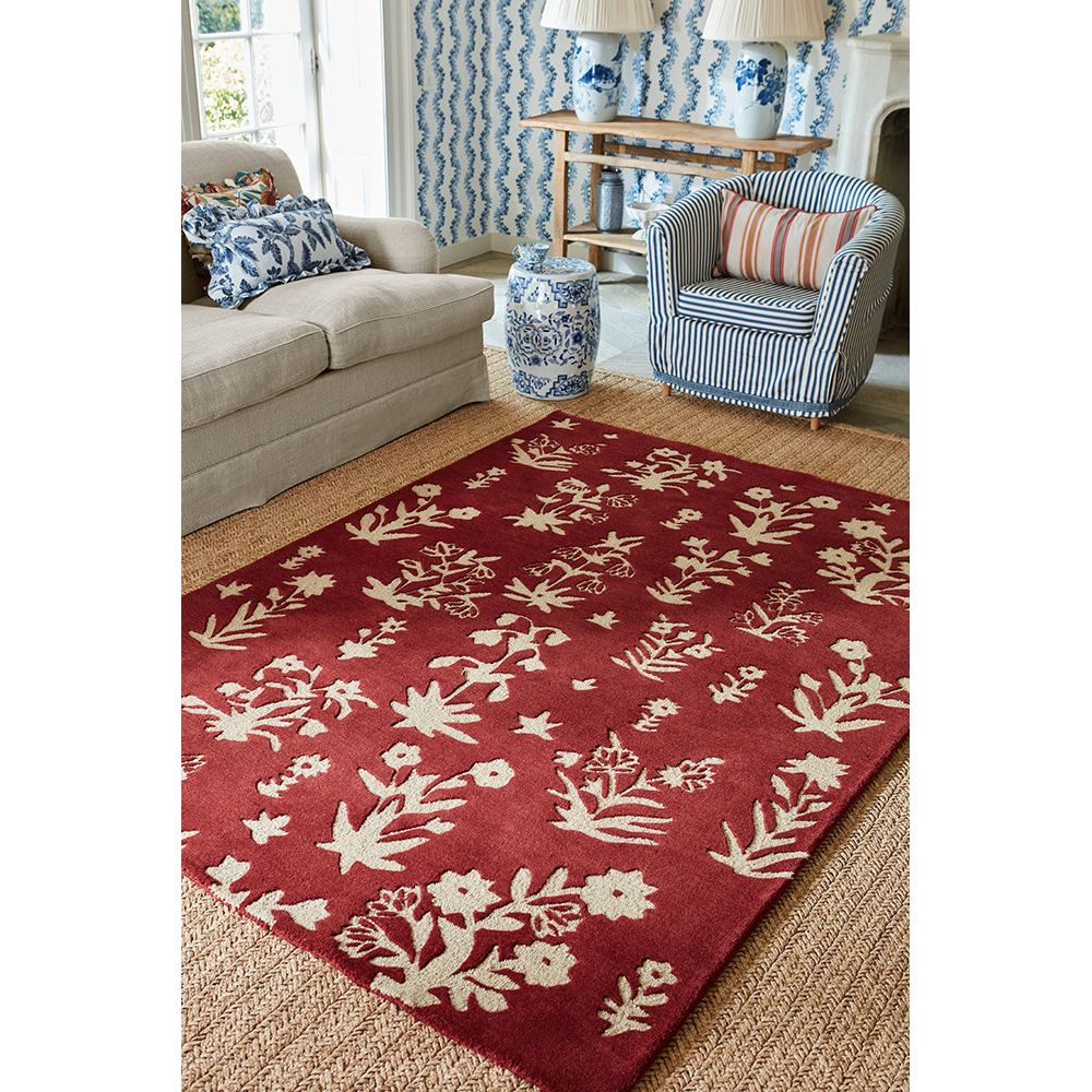 Sanderson Woodland Glade Damson Red 146800 Designer Wool Rug - Rugs Of Beauty - 3